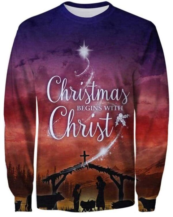 Christmas Begins With Christ - All Over Apparel - Sweatshirt / S - www.secrettees.com