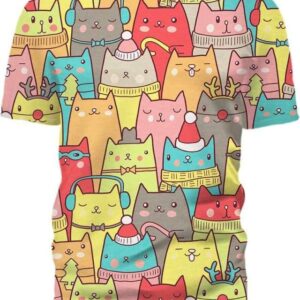 Christmas Cats Seamless Pattern - All Over Apparel - T-Shirt / S - www.secrettees.com