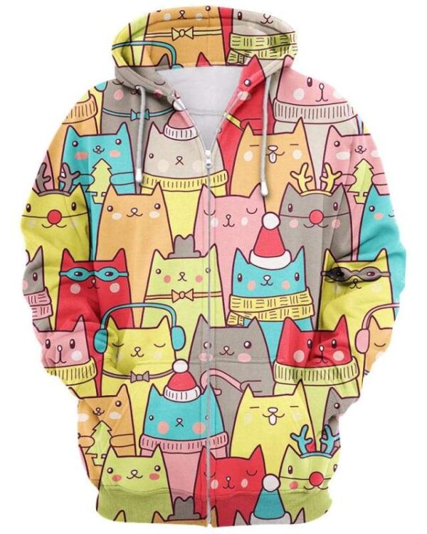 Christmas Cats Seamless Pattern - All Over Apparel - Zip Hoodie / S - www.secrettees.com