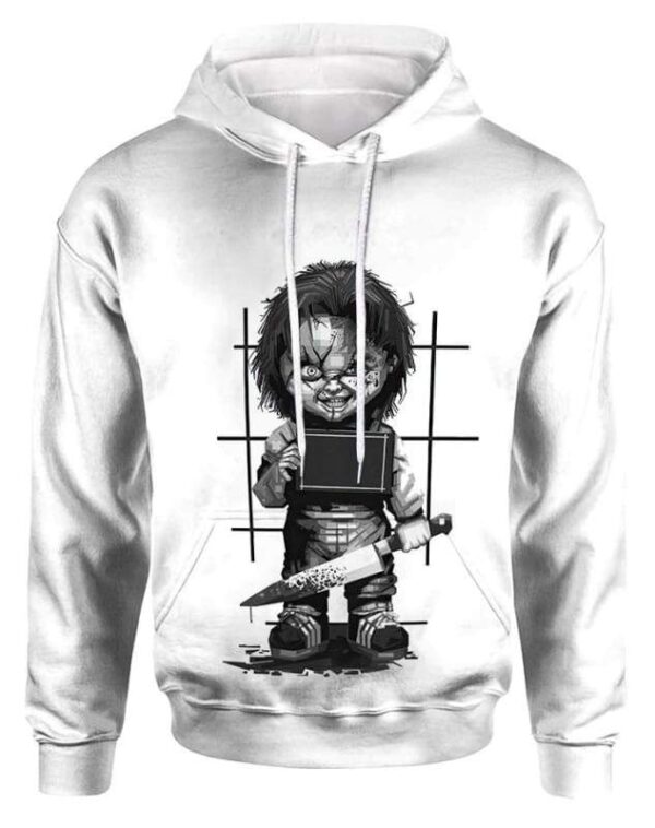 Chucky Grayscale Hoodie T-shirt - All Over Apparel - Hoodie / S - www.secrettees.com