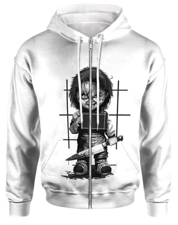Chucky Grayscale Hoodie T-shirt - All Over Apparel - Zip Hoodie / S - www.secrettees.com