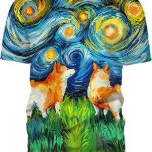 Corgi Art Starry Night - All Over Apparel - T-Shirt / S - www.secrettees.com