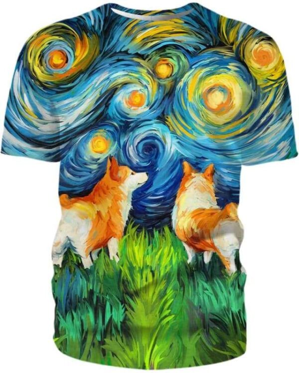 Corgi Art Starry Night - All Over Apparel - T-Shirt / S - www.secrettees.com
