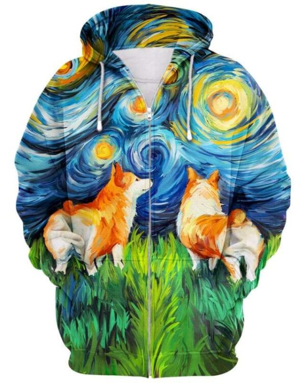 Corgi Art Starry Night - All Over Apparel - Zip Hoodie / S - www.secrettees.com