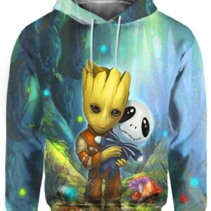 Cute Baby Groot hug Jack Skellington in forest - All Over Apparel - Hoodie / S - www.secrettees.com