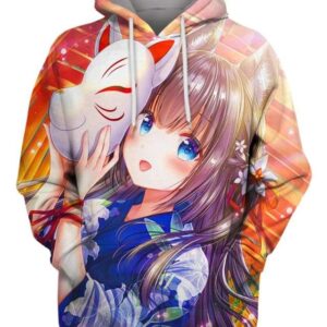Cute Girl With A Cat Mask - All Over Apparel - Hoodie / S - www.secrettees.com