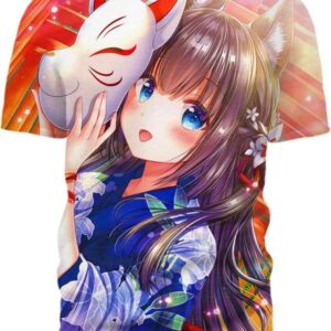 Cute Girl With A Cat Mask - All Over Apparel - T-Shirt / S - www.secrettees.com