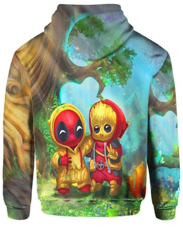 Cute Groot and Deadpool Mashup - All Over Apparel - www.secrettees.com
