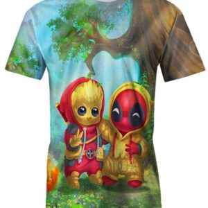 Cute Groot and Deadpool Mashup - All Over Apparel - T-Shirt / S - www.secrettees.com