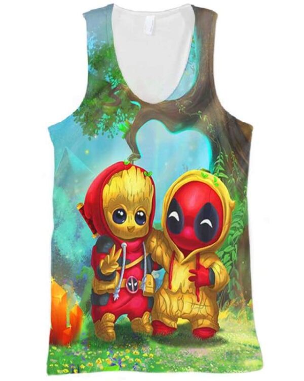 Cute Groot and Deadpool Mashup - All Over Apparel - Tank Top / S - www.secrettees.com