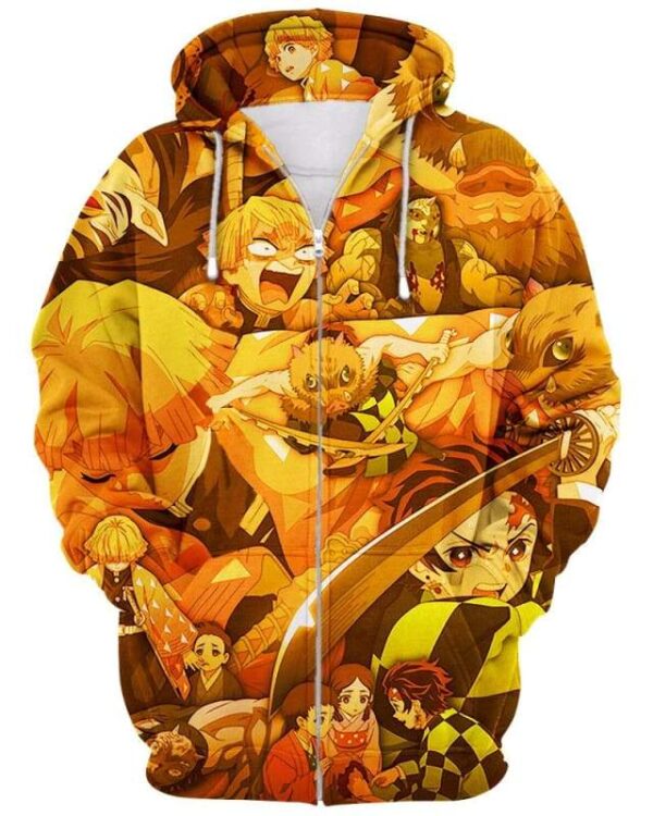 Demon Slayer All Characters - All Over Apparel - Zip Hoodie / S - www.secrettees.com