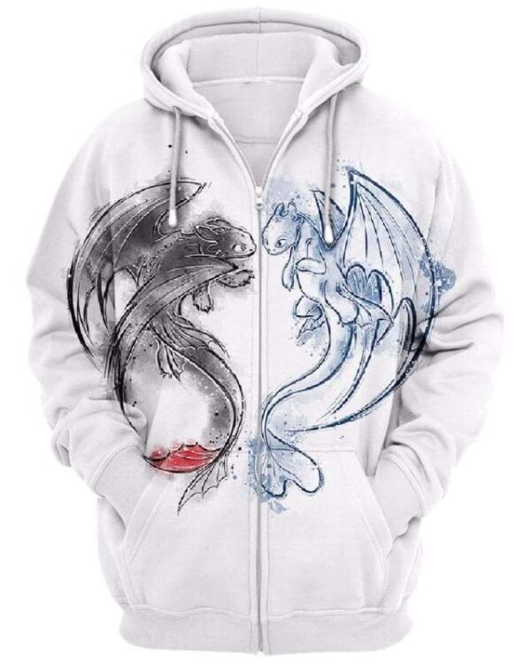 Dragons Calligraphy Draw - All Over Apparel - Zip Hoodie / S - www.secrettees.com