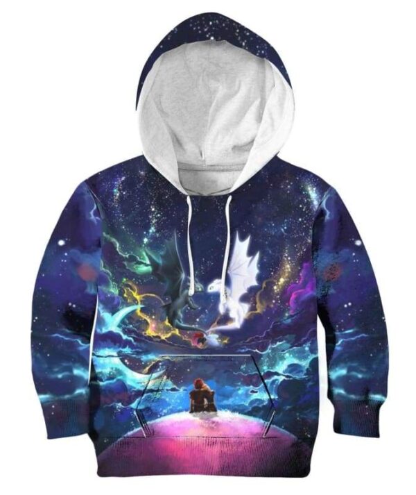 Dragons Colorful Sky Night - All Over Apparel - Kid Hoodie / S - www.secrettees.com