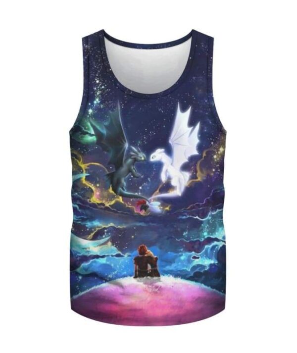 Dragons Colorful Sky Night - All Over Apparel - Tank Top / S - www.secrettees.com