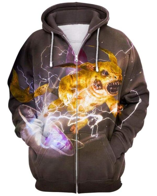 Electric Pikachu Angry - All Over Apparel - Zip Hoodie / S - www.secrettees.com