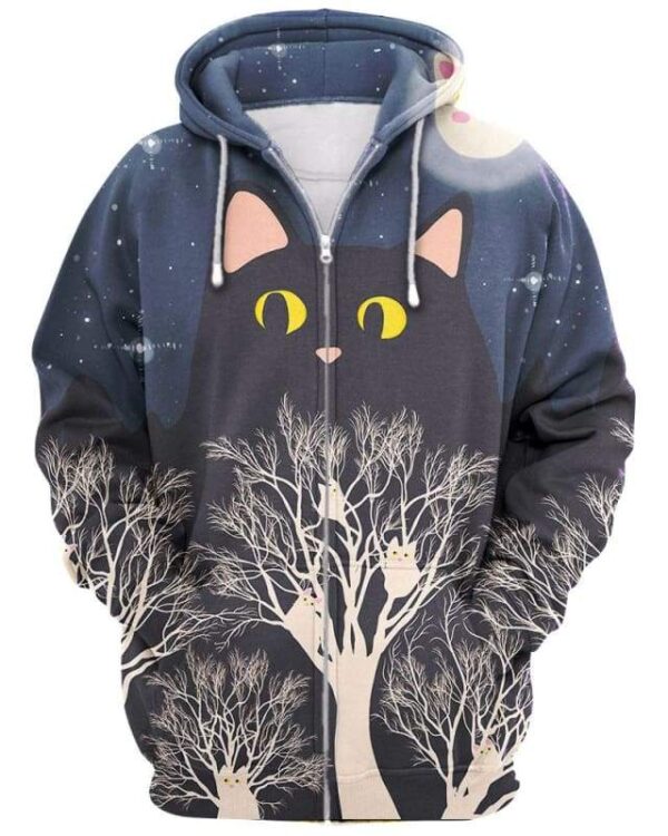 Forest Night Cats - All Over Apparel - Zip Hoodie / S - www.secrettees.com