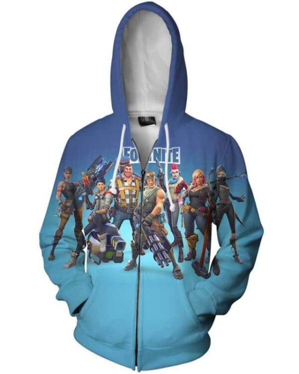 Fortnite Heroes - All Over Apparel - Zip Hoodie / S - www.secrettees.com