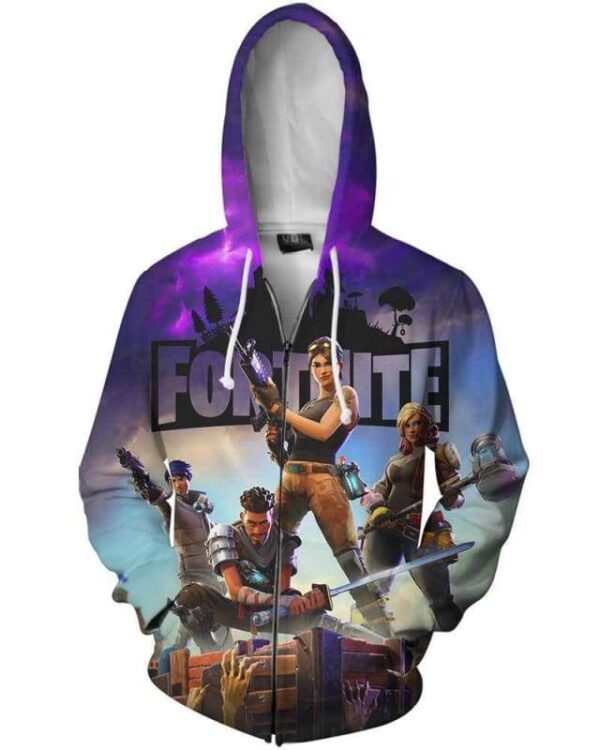 Fortnite Zombie Mode - All Over Apparel - Zip Hoodie / S - www.secrettees.com