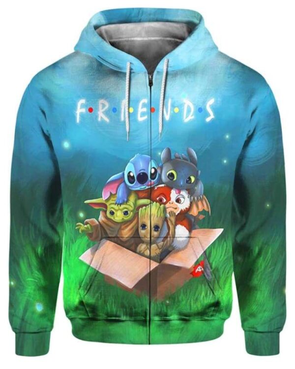 Friends Stitch Toothless Yoda Groot In Box - All Over Apparel - Zip Hoodie / S - www.secrettees.com