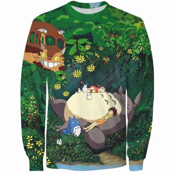 Ghibli Totoro Sleep in Green Forest - All Over Apparel - Sweatshirt / S - www.secrettees.com