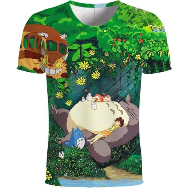 Ghibli Totoro Sleep in Green Forest - All Over Apparel - T-Shirt / S - www.secrettees.com