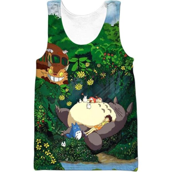 Ghibli Totoro Sleep in Green Forest - All Over Apparel - Tank Top / S - www.secrettees.com