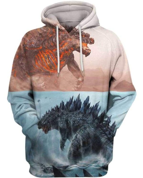 Godzilla Volcano and Storm - All Over Apparel - Hoodie / S - www.secrettees.com