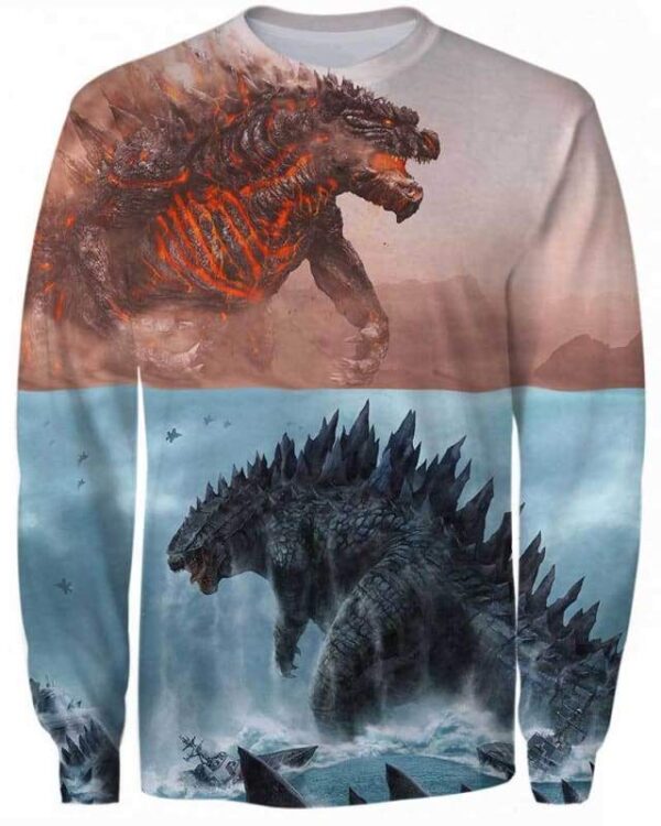 Godzilla Volcano and Storm - All Over Apparel - Sweatshirt / S - www.secrettees.com