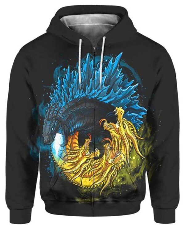 Godzilla Yin Yang - All Over Apparel - Zip Hoodie / S - www.secrettees.com