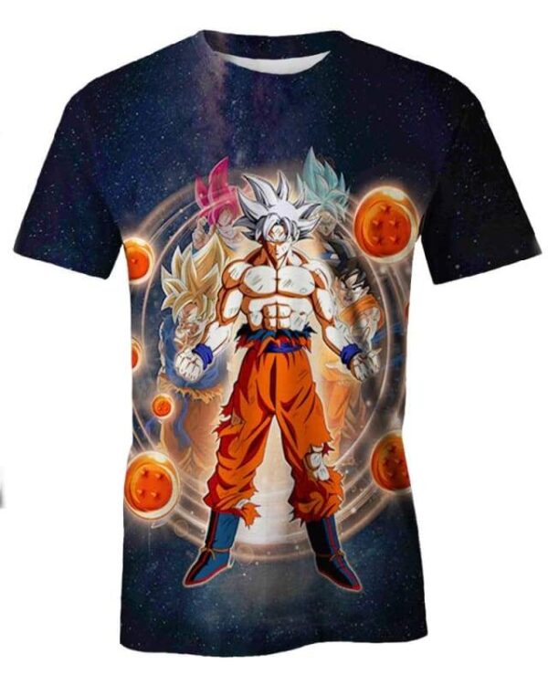 Goku Saiyan Forms - All Over Apparel - T-Shirt / S - www.secrettees.com