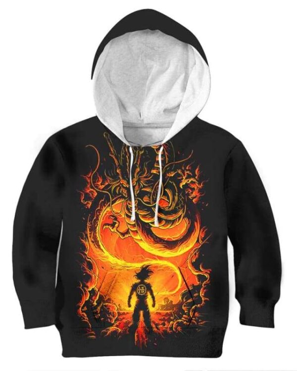 Goku vs Dragon Shenron - All Over Apparel - Kid Hoodie / S - www.secrettees.com