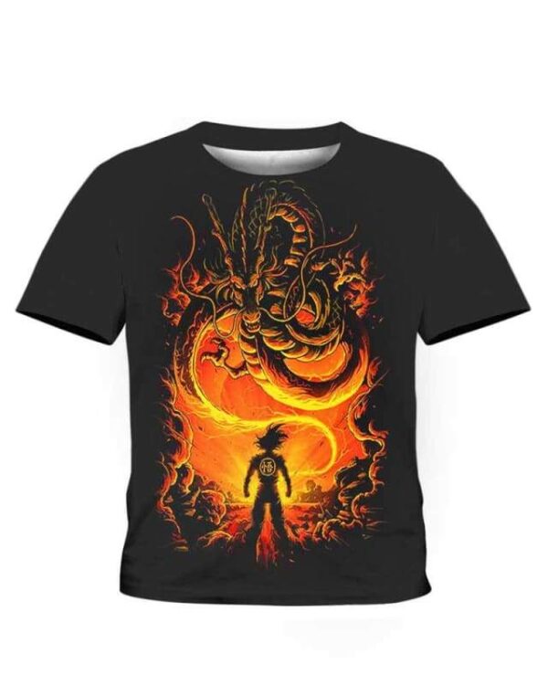 Goku vs Dragon Shenron - All Over Apparel - Kid Tee / S - www.secrettees.com