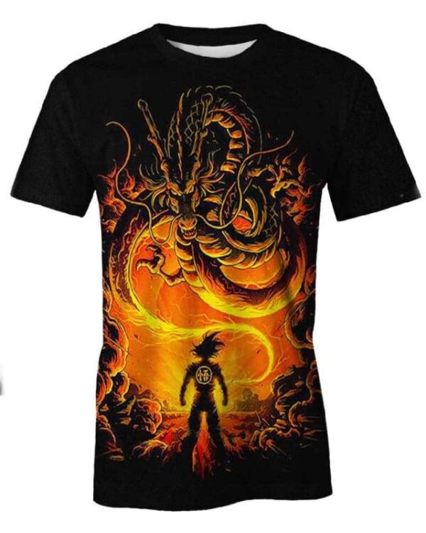Goku vs Dragon Shenron - All Over Apparel - T-Shirt / S - www.secrettees.com