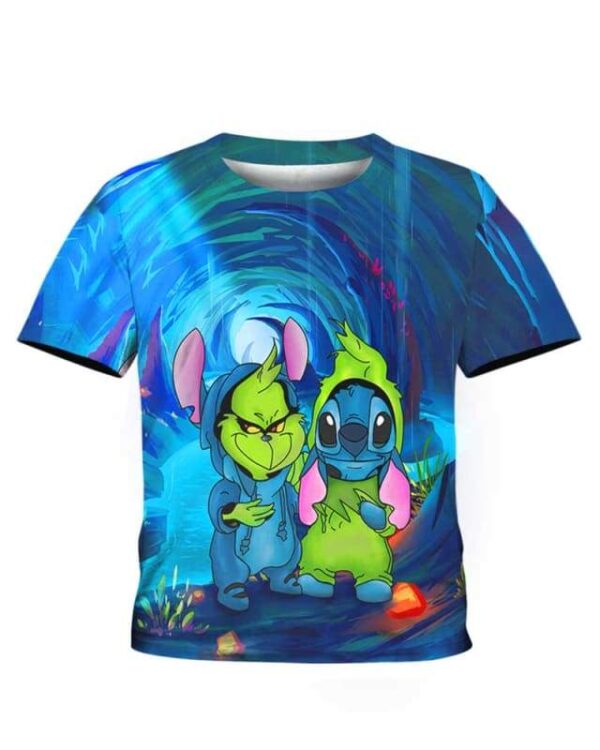 Grinch and Stitch - All Over Apparel - Kid Tee / S - www.secrettees.com