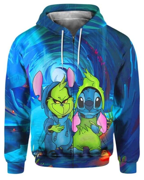 Grinch and Stitch - All Over Apparel - Zip Hoodie / S - www.secrettees.com