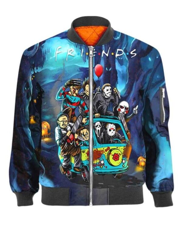 Halloween All Horror Characters Bus Friends - All Over Apparel - Bomber / S - www.secrettees.com