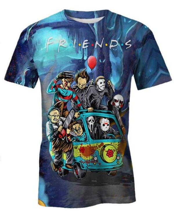 Halloween All Horror Characters Bus Friends - All Over Apparel - T-Shirt / S - www.secrettees.com