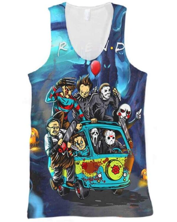 Halloween All Horror Characters Bus Friends - All Over Apparel - Tank Top / S - www.secrettees.com