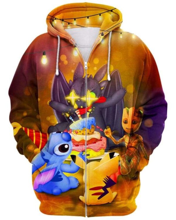 Happy Birthday Toothless - All Over Apparel - Zip Hoodie / S - www.secrettees.com