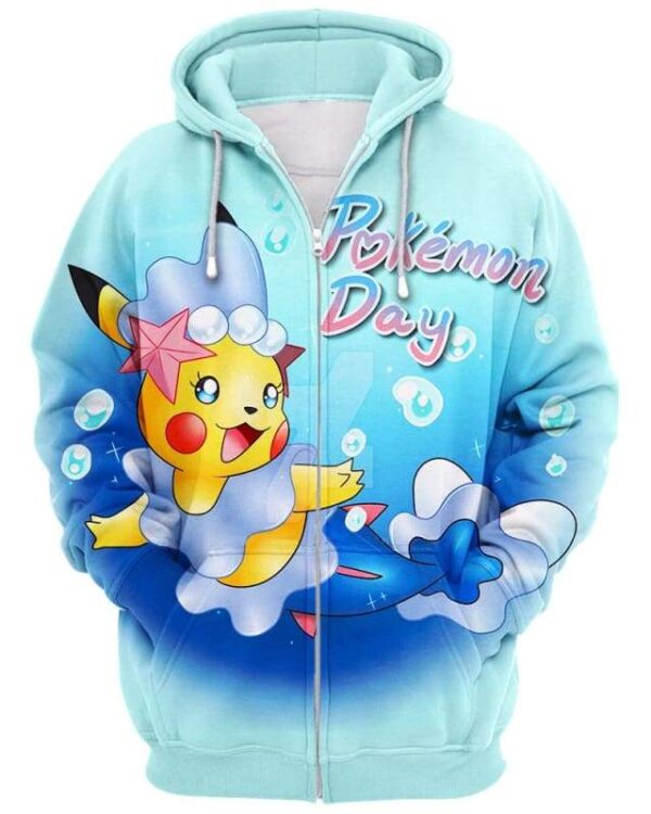 Happy Pokemon Day - All Over Apparel - Zip Hoodie / S - www.secrettees.com