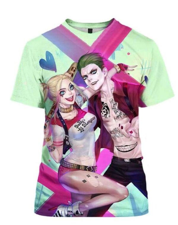 Harley Quin and Joker Costume Hoodie Apparel - All Over Apparel - T-Shirt / S - www.secrettees.com