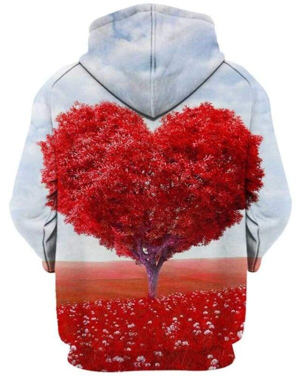 Heart Red Leafed Tree on Red Field - All Over Apparel - www.secrettees.com