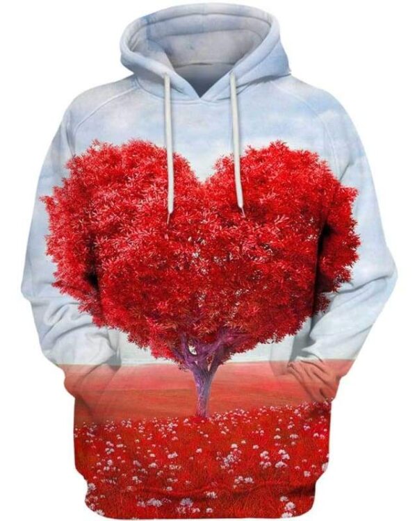 Heart Red Leafed Tree on Red Field - All Over Apparel - Hoodie / S - www.secrettees.com