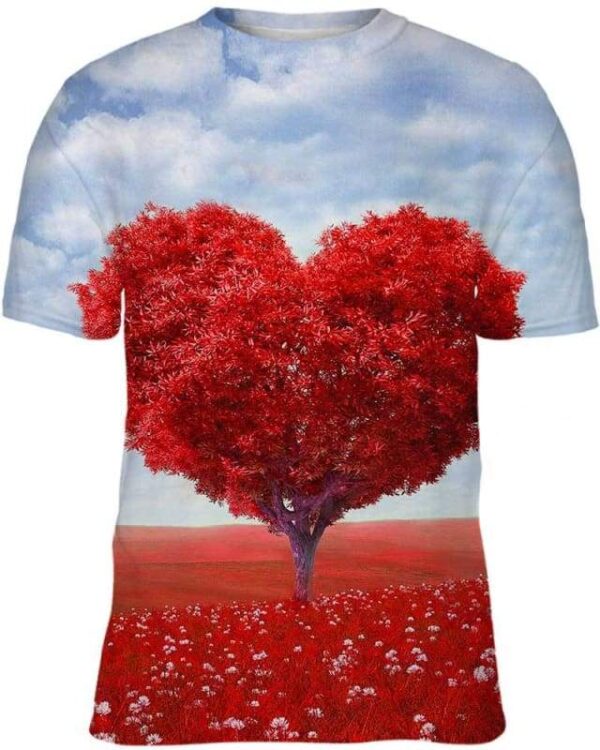 Heart Red Leafed Tree on Red Field - All Over Apparel - Kid Tee / S - www.secrettees.com