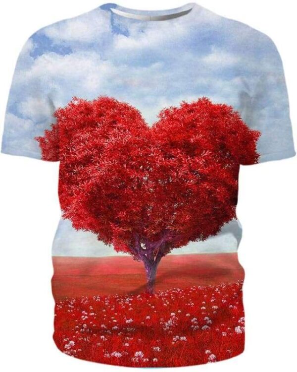 Heart Red Leafed Tree on Red Field - All Over Apparel - T-Shirt / S - www.secrettees.com