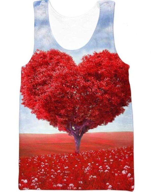 Heart Red Leafed Tree on Red Field - All Over Apparel - Tank Top / S - www.secrettees.com