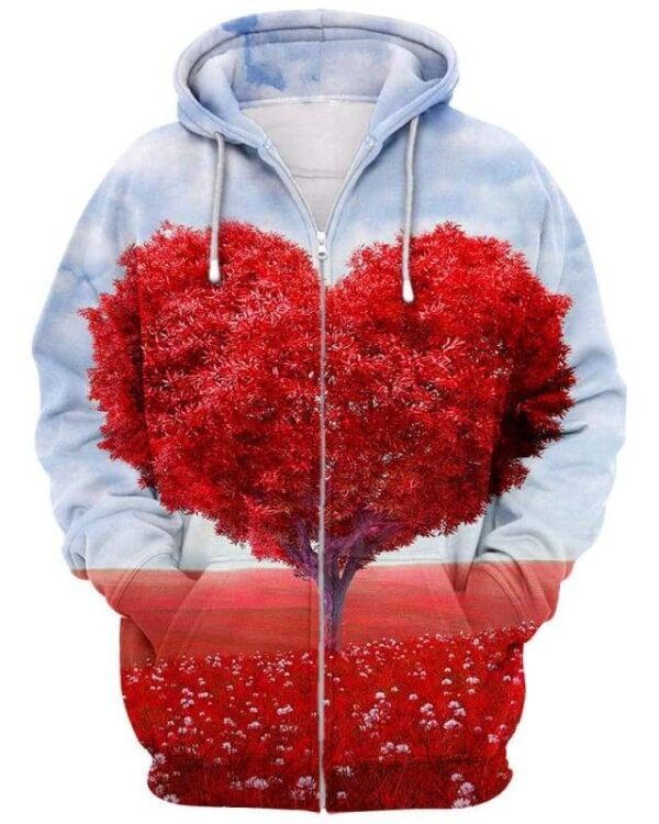 Heart Red Leafed Tree on Red Field - All Over Apparel - Zip Hoodie / S - www.secrettees.com