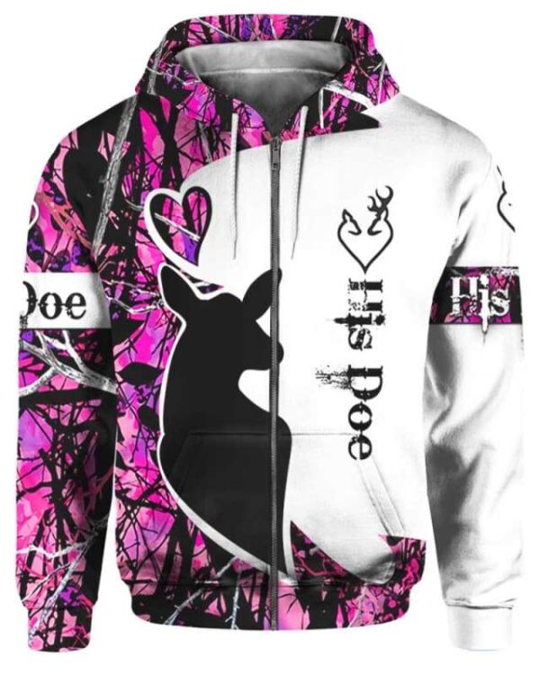 His Doe Deer Hunting - All Over Apparel - Zip Hoodie / S - www.secrettees.com