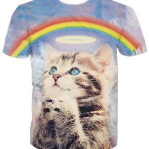 Holy Kitten With a Rainbow And Halo Cat 3D T-shirt - All Over Apparel - T-Shirt / S - www.secrettees.com
