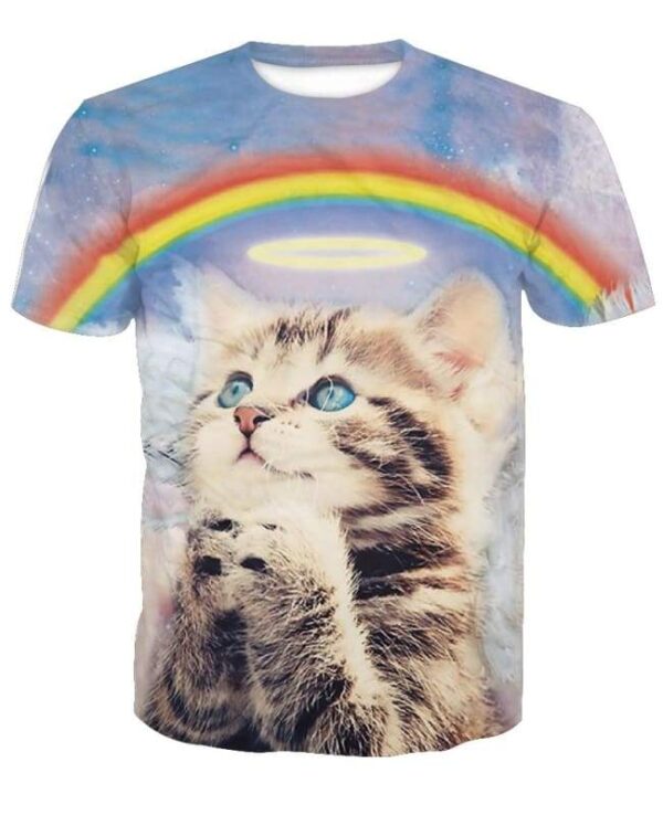 Holy Kitten With a Rainbow And Halo Cat 3D T-shirt - All Over Apparel - T-Shirt / S - www.secrettees.com